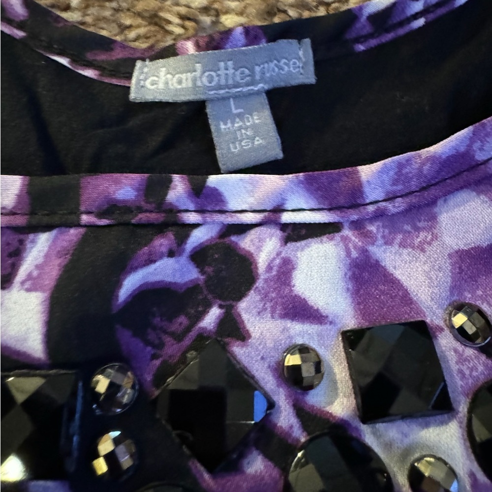 Charlotte Russe Black and Purple Gem-Studded Blouse